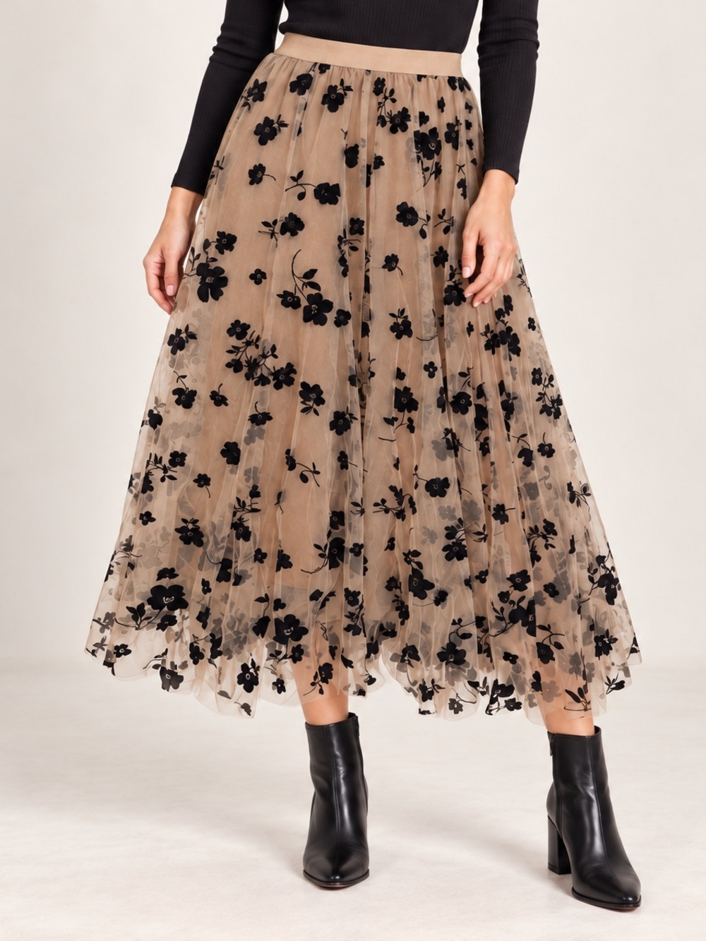 CHICWISH 3D POSY DOUBLE-LAYERED MESH MIDI SKIRT size S/M